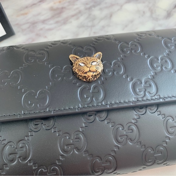 [🌟PRICE FIRM] GUCCI Cat Crystal Guccissima Monogram Logo Embossed Leather Wallet - Picture 4 of 16